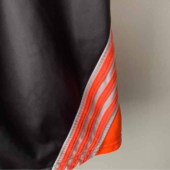 Vintage Adidas Neon 3 Stripe Fleece Lined Athletic Shorts Orange Grey 90s Y2K - Picture 3 of 8